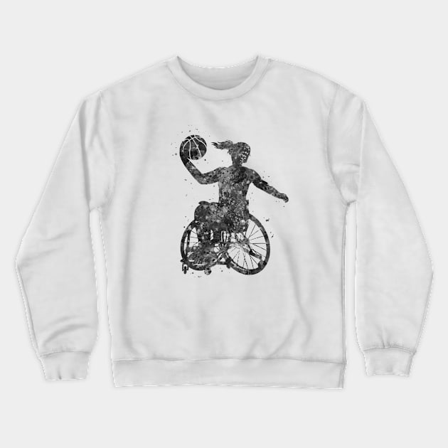Wheelchair basketball girl black and white Crewneck Sweatshirt by Yahya Art
